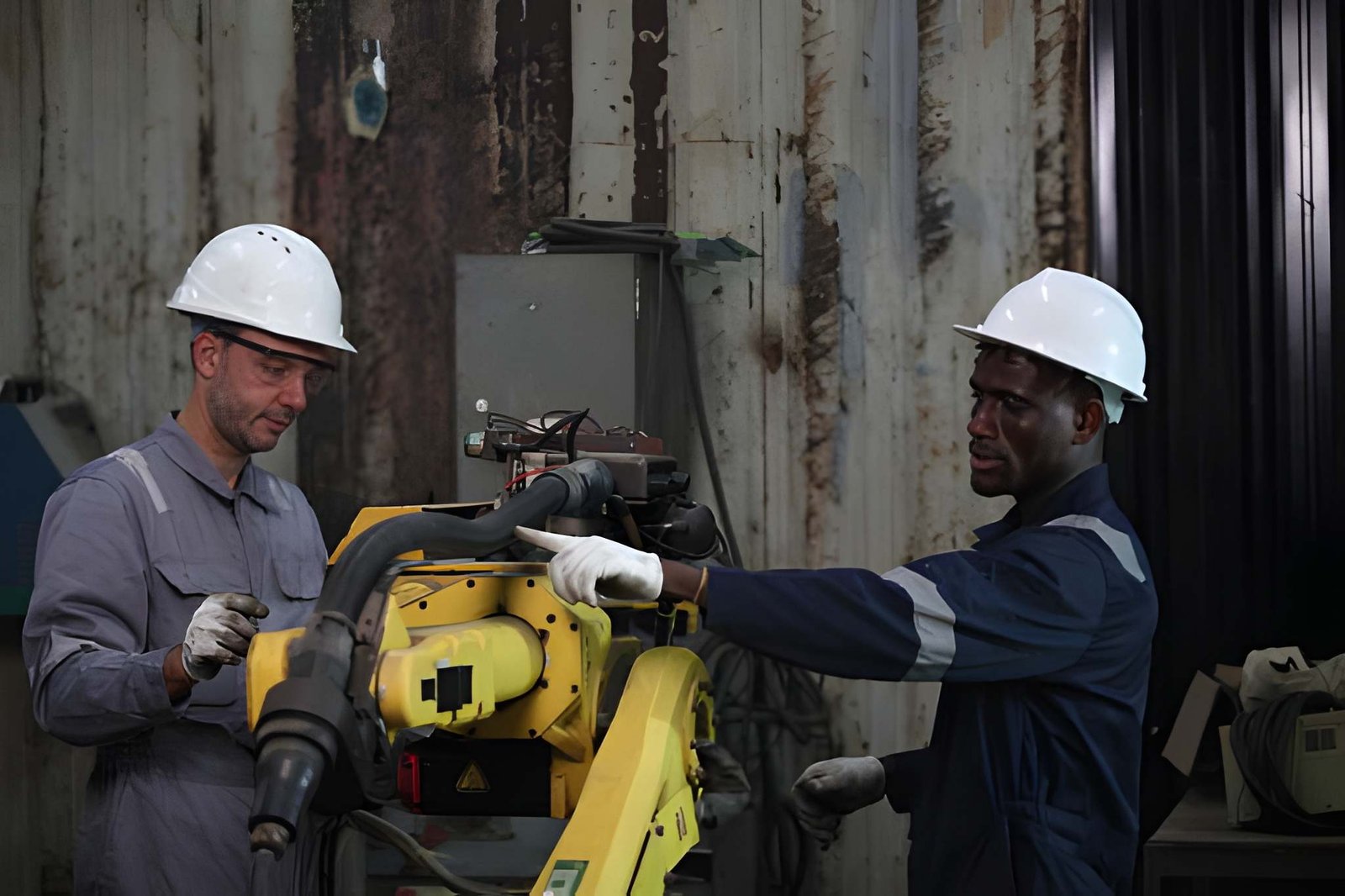 Marine deck crew performing operations on a vessel in Nigeria
